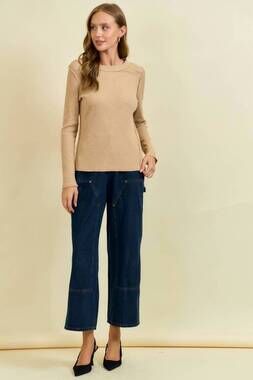 NEW DOE AND RAE western yoke ribbed long-sleeve tee in acorn